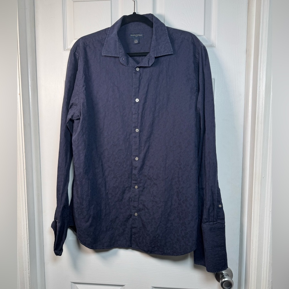 Banana Republic Mens XL Navy Tonal Paisley Cotton Button Down Shirt